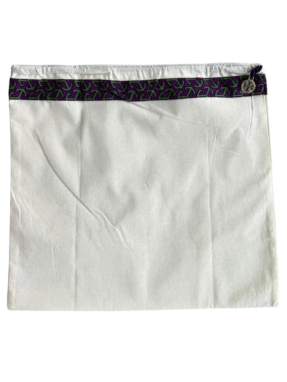 Tory Burch Dust Bag 15” Wide X 14” Tall Gold Logo Hardware Green Purple Trim NEW